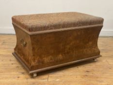 A quality burr wood veneered Ottoman footstool in the Victorian style, the upholstered and hinged