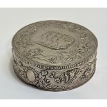 A good German silver box, late 19th century, probably Hanau, of circular form, the hinged cover