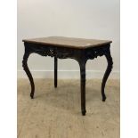 A 19th century French side table, the walnut and specimen wood parquetry top worked in a trellis