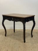 A 19th century French side table, the walnut and specimen wood parquetry top worked in a trellis