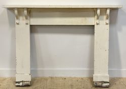 An early 20th century white painted pine fire surround, 123cm x 75cm