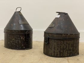 A 19th century japanned tin military officers hat box, bearing a brass cartouche reading H.