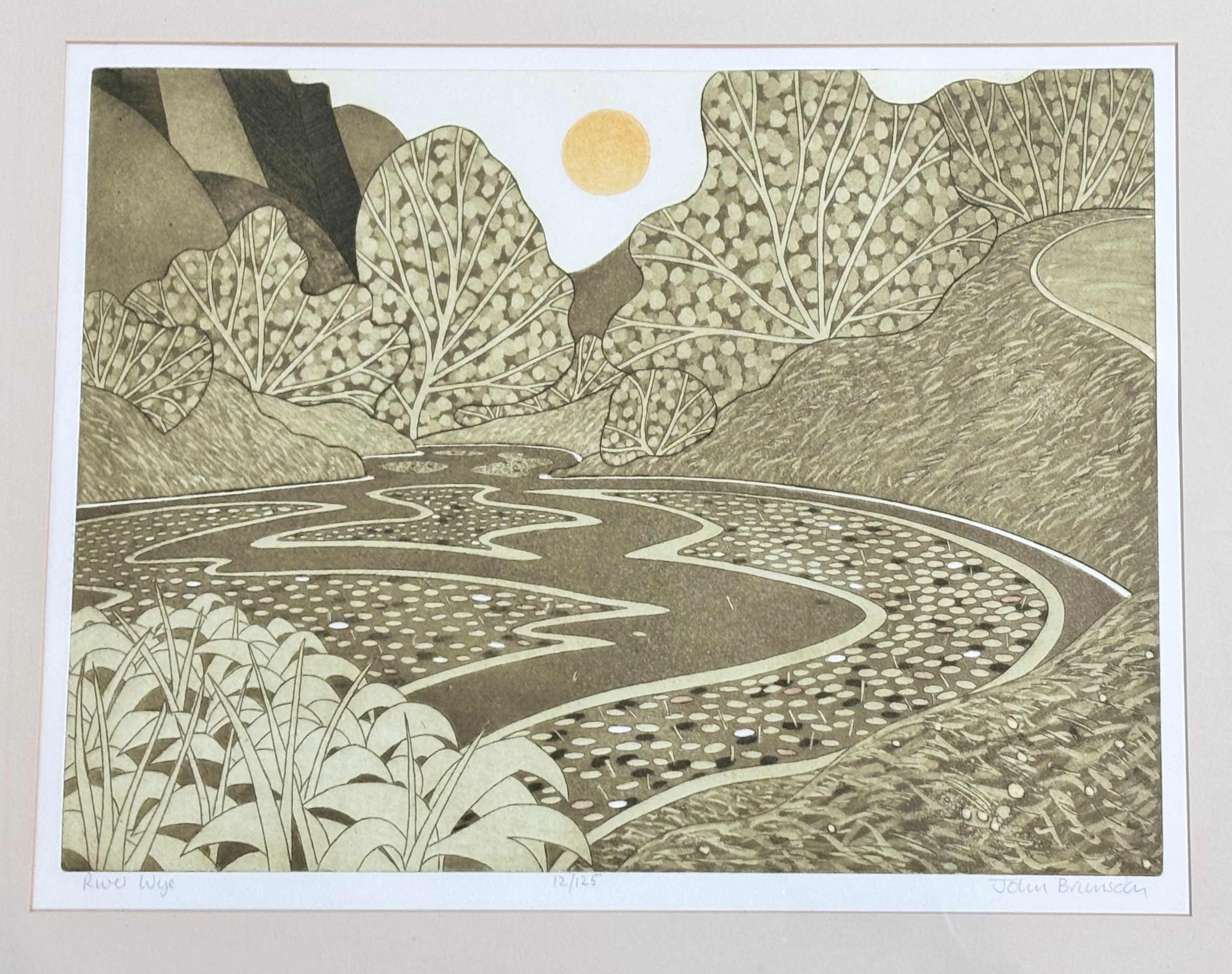 John Brunsdon, River Wye etching/aquatint no 12/125, signed and titled pencil, in a gilt glazed
