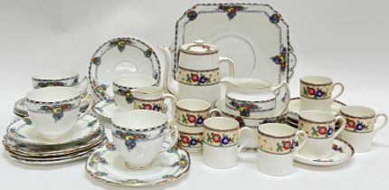 A mixed part coffee set comprising Bisto China, six espresso cups, a coffee pot (h- 18cm), a milk