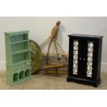 A group lot of furniture, to include; a small black painted cabinet, a small green painted cabinet