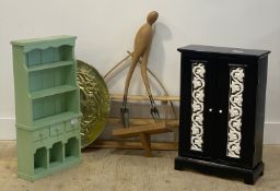 A group lot of furniture, to include; a small black painted cabinet, a small green painted cabinet