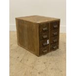 A 1930's oak eight drawer index chest H41cm, W38cm, D50cnm