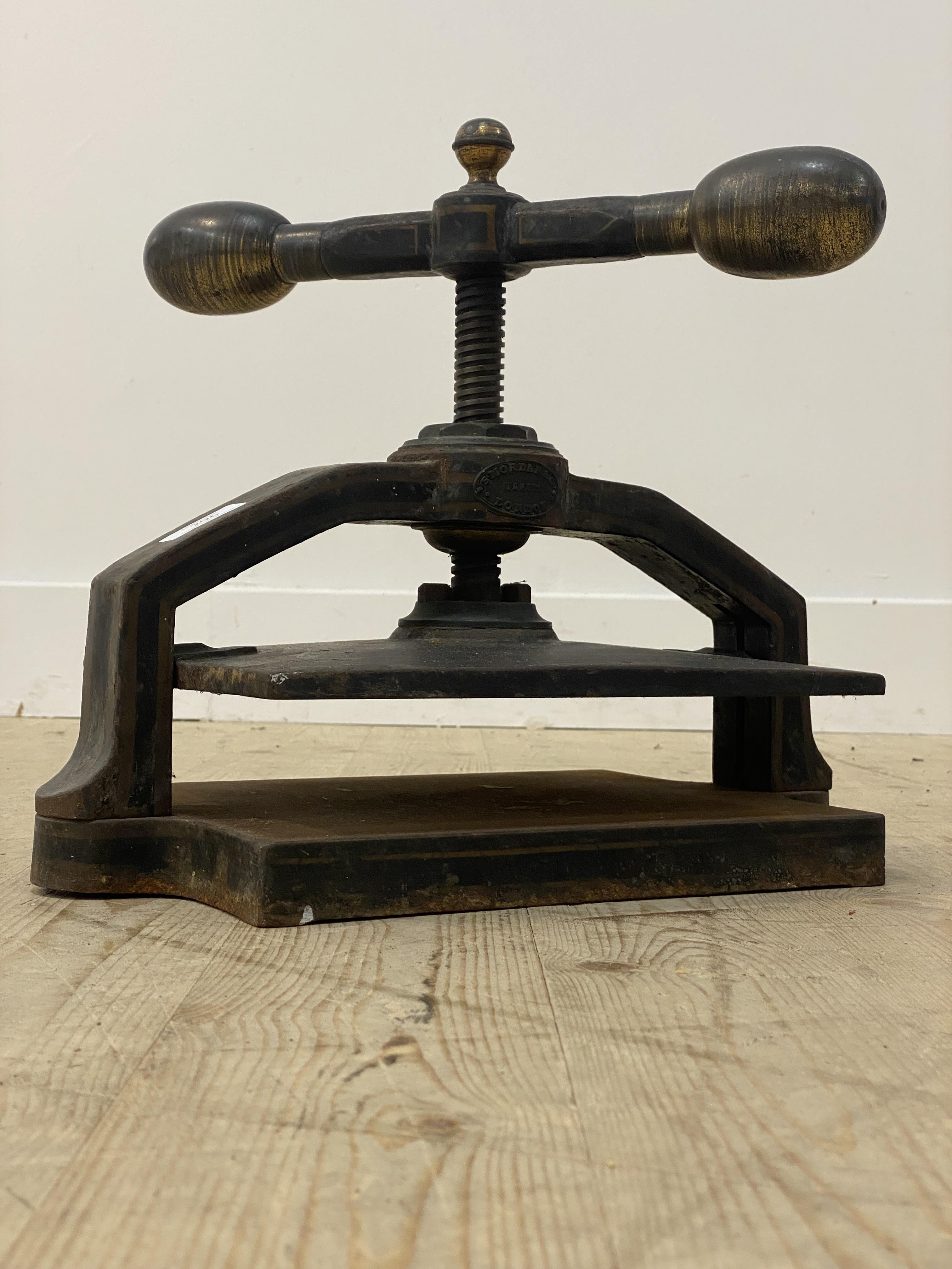 A 19th century cast iron book press by S. Mordian Co. makers, London