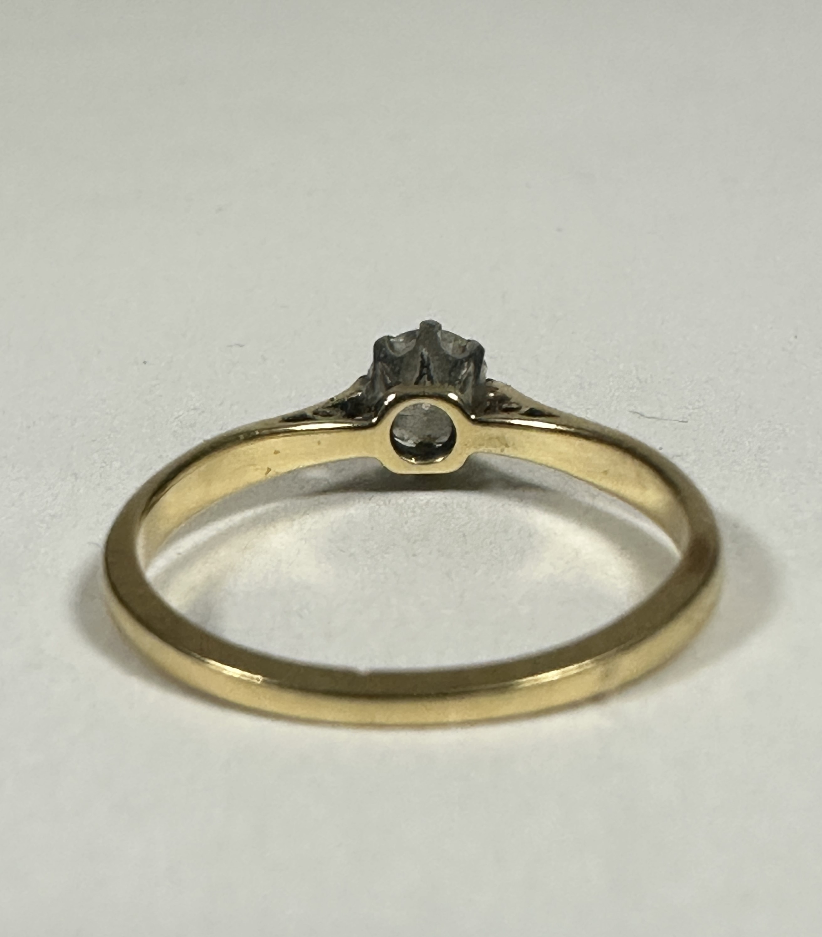 A 18ct gold and platinum solitaire Diamond round brilliant ring set in claw mount, approximately 0. - Image 3 of 3