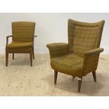 Parker Knoll, a mid century upholstered open armchair (A/F) (H80cm) together with another mid