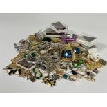 A large collection of costume jewellery including sleeve links, clip on pairs of clip on earrings,