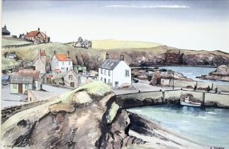 A.Brash, St.Abbs Harbour, ink and wash, signed and titled to bottom in a wooden gilt frame. (