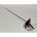 A 20thc fencing sabre checkered wooden grip, aluminum guard, steel groover and trifal blade. (88cm)