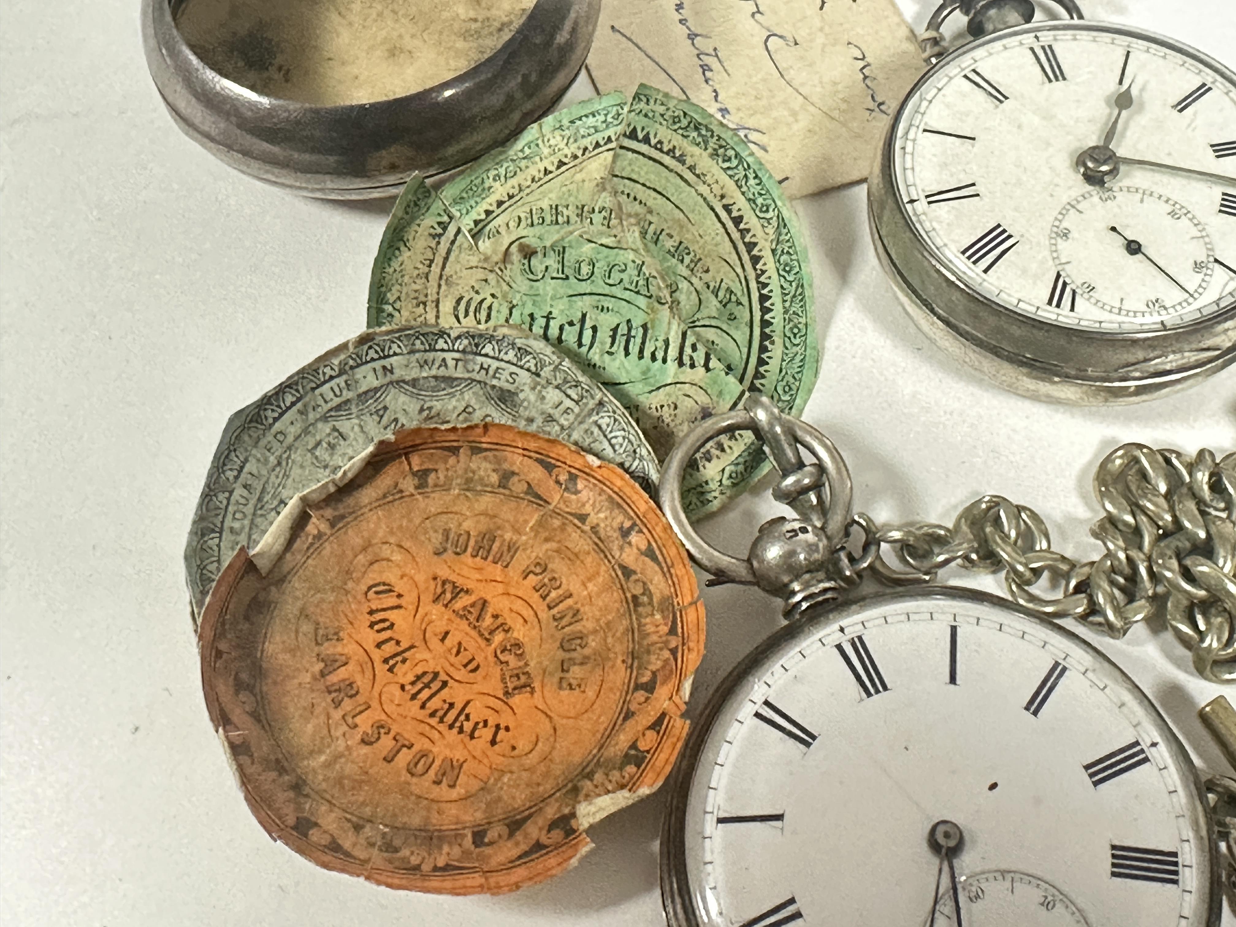 A Victorian London silver pair cased open face pocket watch with white enamel with Roman numerals - Image 3 of 6