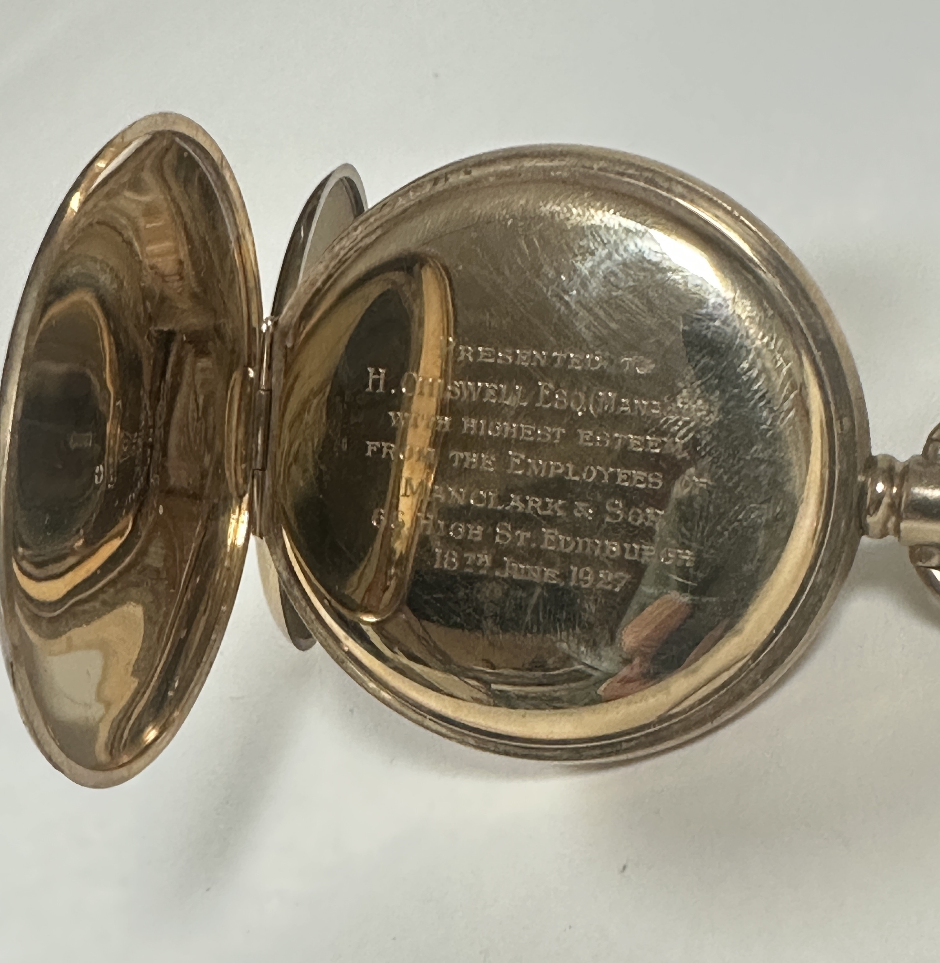 A Elgin USA Hunter gold plated presentation pocket watch with enamel dial and Roman numerals and - Image 2 of 2