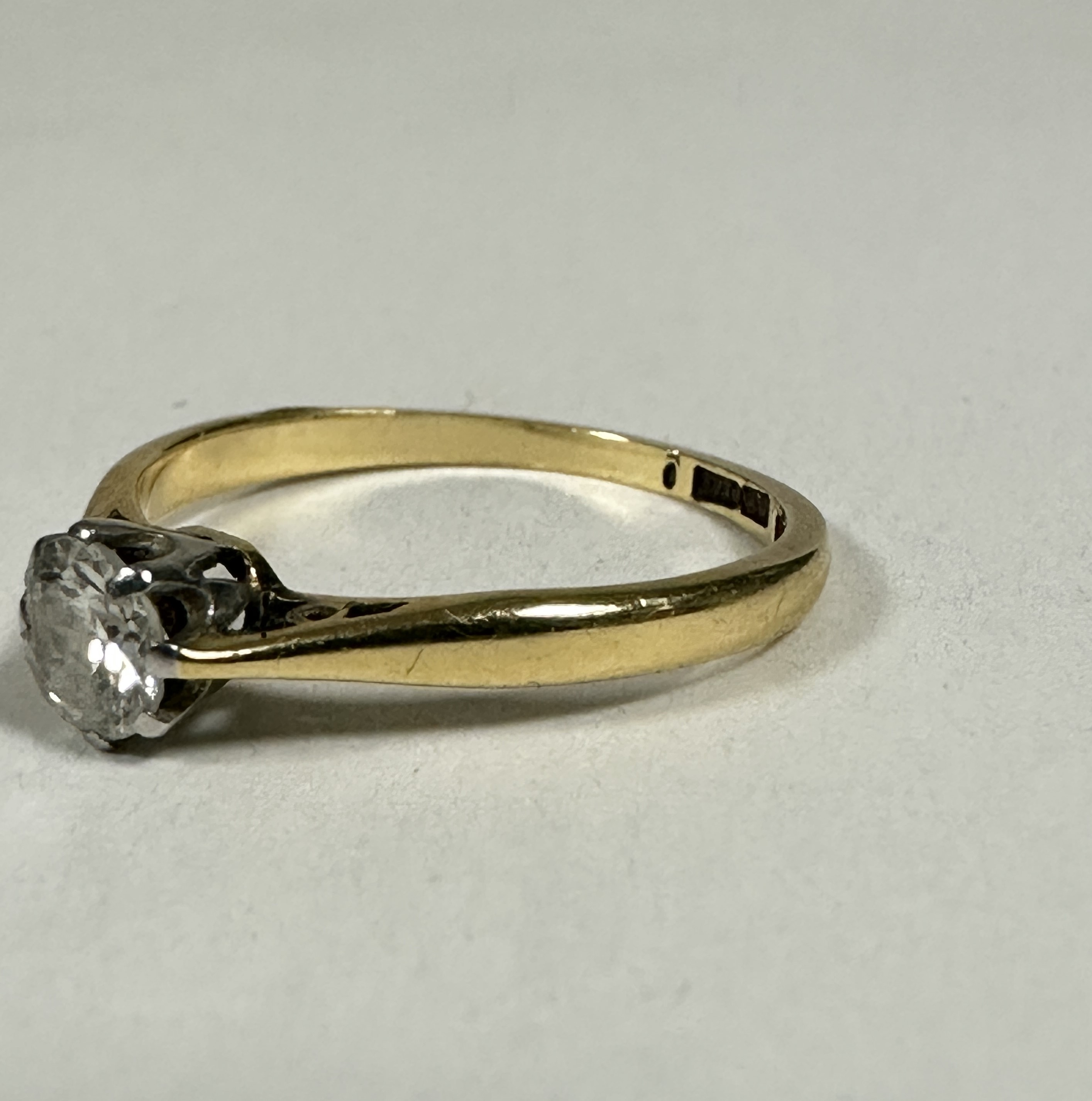 A 18ct gold and platinum solitaire Diamond round brilliant ring set in claw mount, approximately 0. - Image 2 of 3