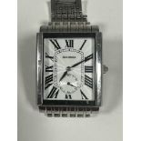 A Gents Sekonda quartz stainless steel large tank style wrist watch with white enamel dial and Roman