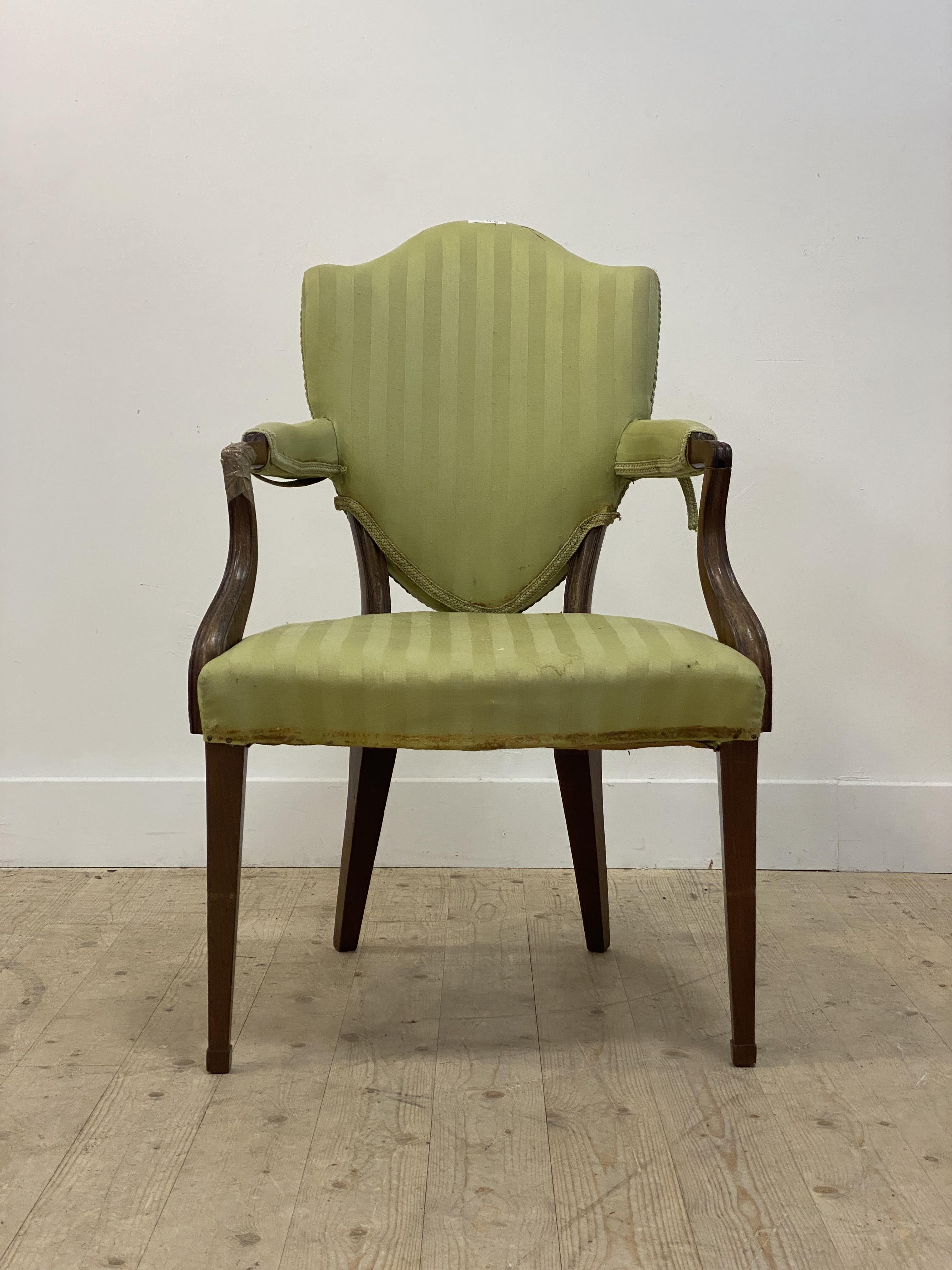 A mahogany framed drawing room chair in the Georgian style, early 20th century, the shield back