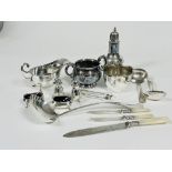 A collection of Epns including , sugar castor, four piece condiment set, pair of mother of pearl