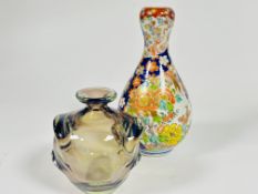 A Maltese Medina smoked cased glass vase with lug style handles to side, ( H x 15cm) and a