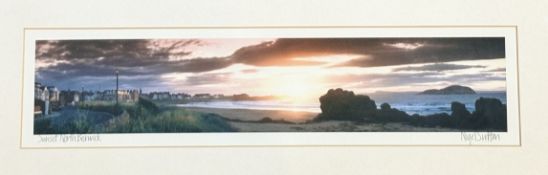Nigel Sutton, Sunset North Berwick coloured photograph titled and signed bottom right. (14cmx57cm)