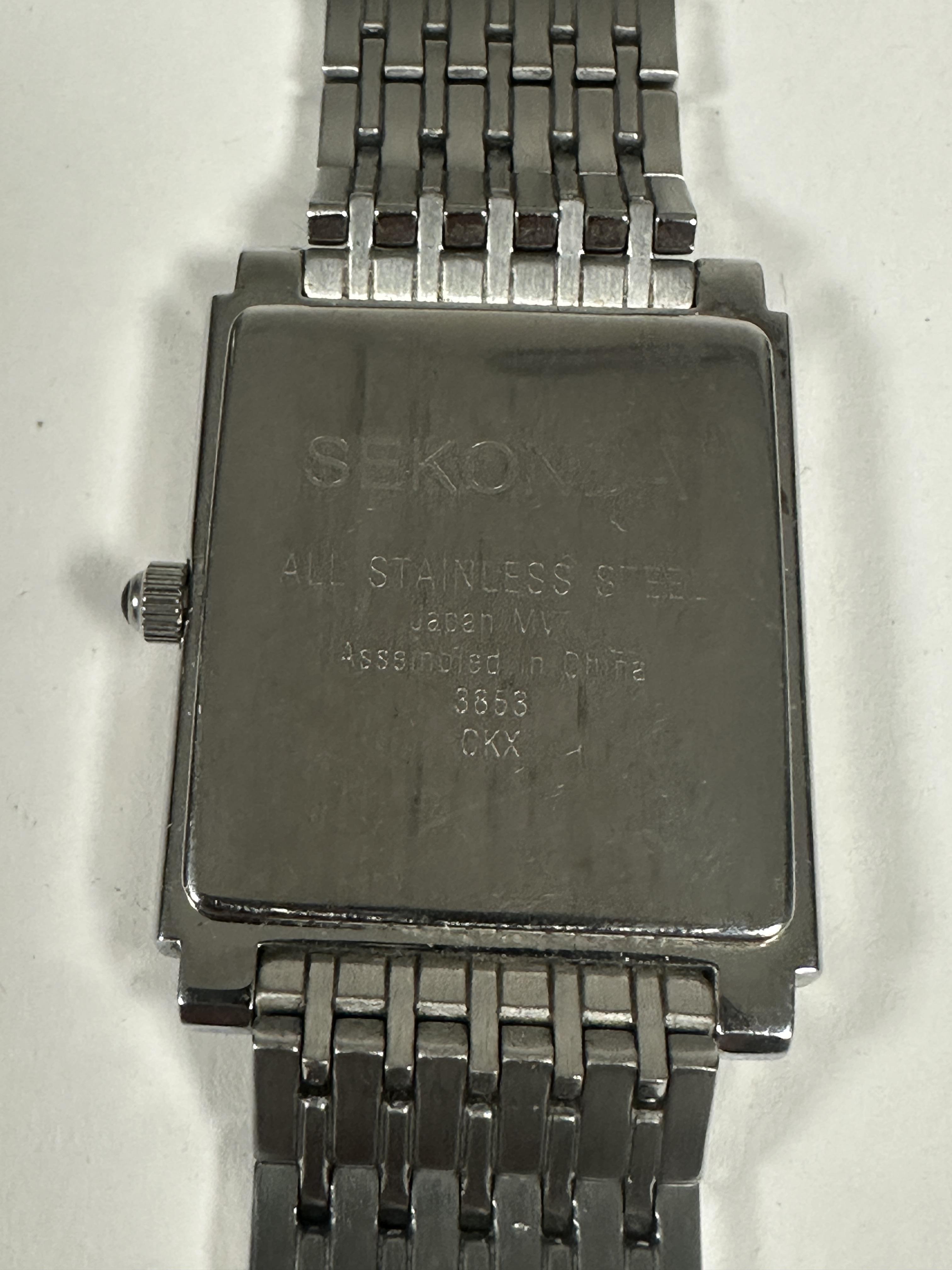 A Gents Sekonda quartz stainless steel large tank style wrist watch with white enamel dial and Roman - Image 2 of 3