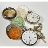 A Victorian London silver pair cased open face pocket watch with white enamel with Roman numerals