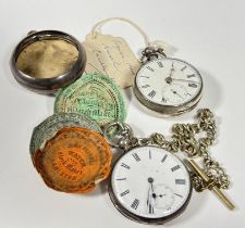 A Victorian London silver pair cased open face pocket watch with white enamel with Roman numerals