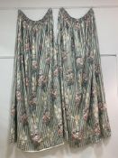 A pair of Roses and Bows glazed chintz curtains, possibly by Peter Jones, lined and interlined