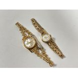 A 18ct gold Lady's Nissim wrist watch on gilt metal bracelet, 13.6g, not working and a 9ct gold