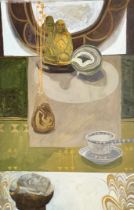 Christine Doyle, Mirror- Still Life, mixed media, signed and dated 75 bottom right, in a metal