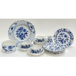 A group of Meissen porcelain blue onion blue pattern items comprising three cups, six saucers (w-