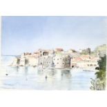 Sir Anthony Wheeler, Dubrovnik, watercolour and pen, signed and dated 90 bottom left, in a gilt