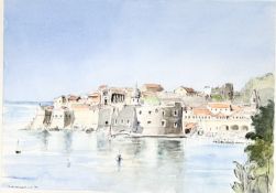 Sir Anthony Wheeler, Dubrovnik, watercolour and pen, signed and dated 90 bottom left, in a gilt
