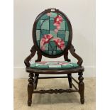 A Victorian walnut side chair with upholstered back and seat raised on turned supports H84cm