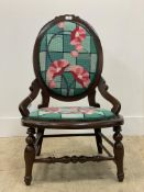 A Victorian walnut side chair with upholstered back and seat raised on turned supports H84cm