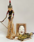Two vintage Japanese wooden puppets, one constructed around a Coca-Cola bottle (largest h- 62cm),
