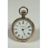 A Lady's gold plated Waltham of Massachusetts USA open face fob watch with white enamel dial and