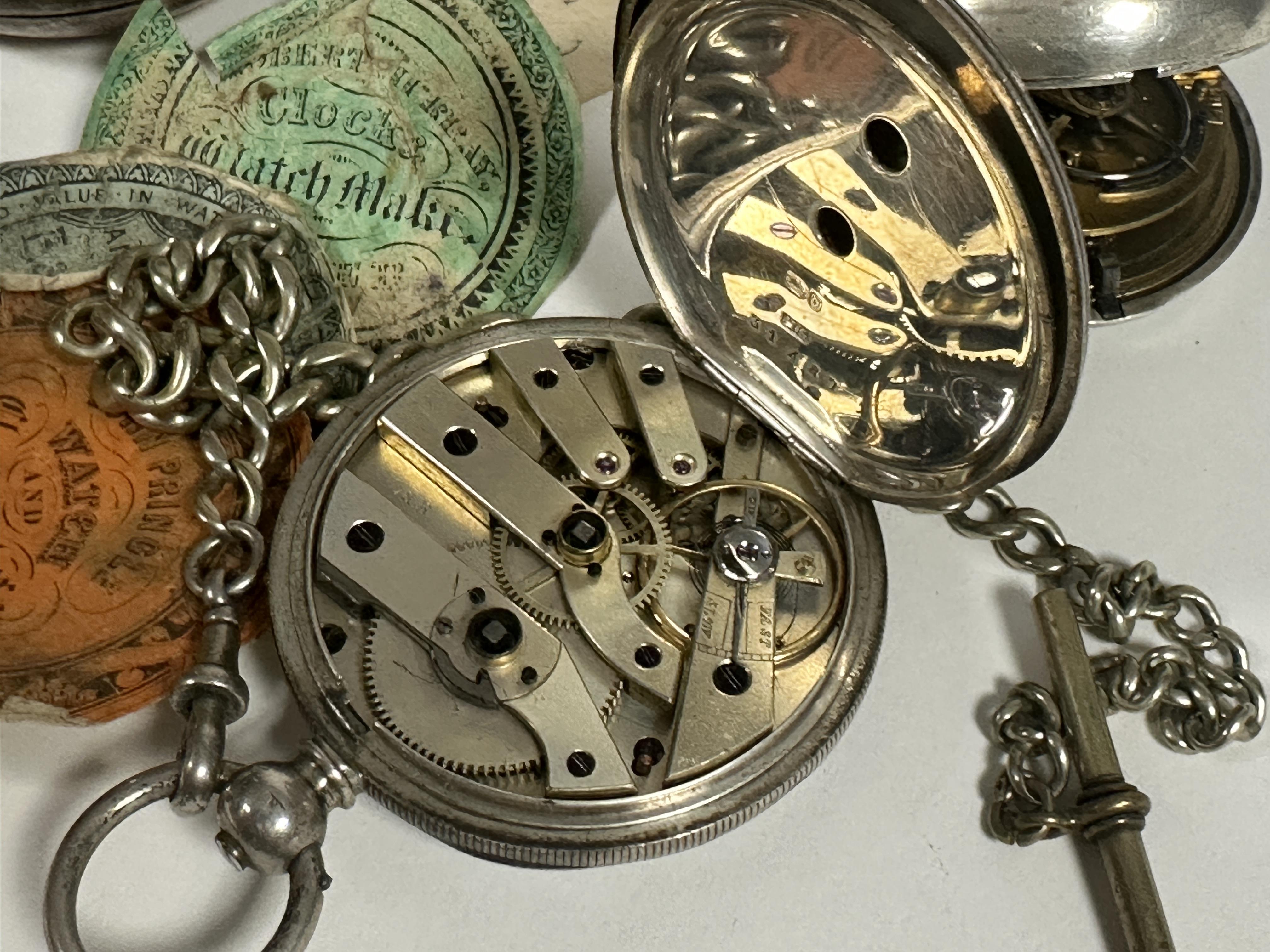 A Victorian London silver pair cased open face pocket watch with white enamel with Roman numerals - Image 6 of 6