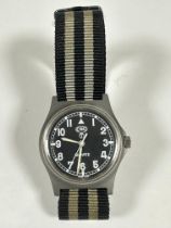 A Cabot Watch Company, (CWC) British Army quartz wrist watch with Roman numerals and on 18mm black
