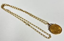 A Queen Elizabeth II gold Sovereign 1966 mounted in frame with pendant fitting and on 9ct gold