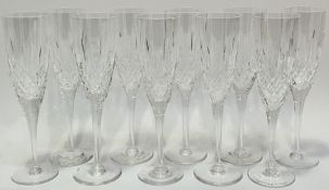 A set of ten cut-crystal glass champagne flutes (h- 23cm)