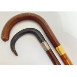 A Brigg London walking stick with leather handle and yellow metal band marked 'J. I. 1918'(h- 96cm),