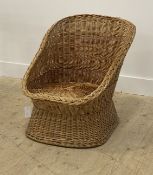 A vintage mid century wicker tub shaped chair, H70cm