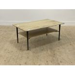 A Contemporary bleached walnut two tier coffee table, standing on tapered aluminium supports