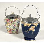 A Midwinter 1930's Chintz pattern biscuit barrel with crome handle and top and a flower fairy