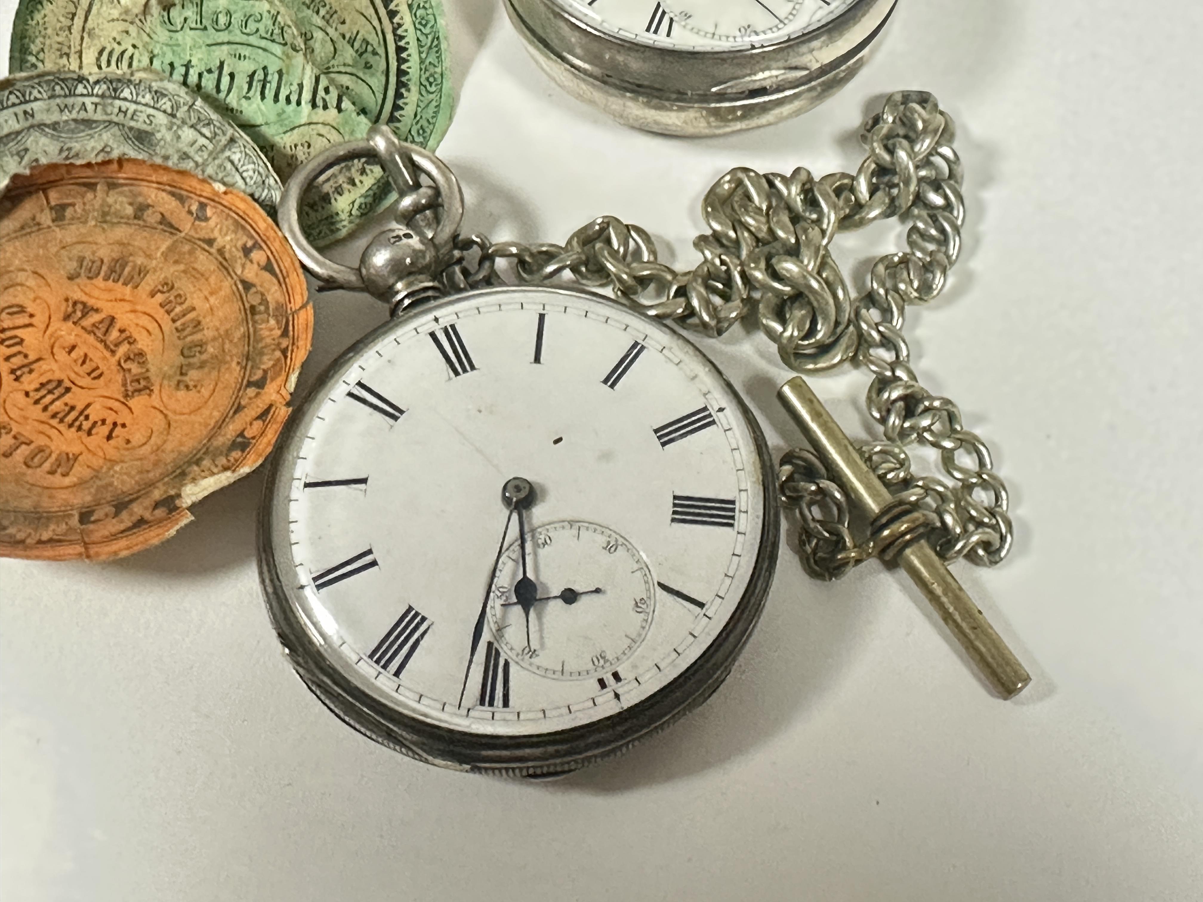 A Victorian London silver pair cased open face pocket watch with white enamel with Roman numerals - Image 4 of 6