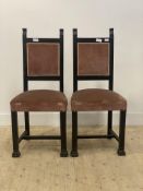 A pair of 19th century ebonised side chairs, upholstered back and seat raised on square section