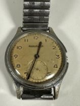 A Vintage Jaeger Le Coultre Gents chrome plated wrist watch with gilt dial and Arabic numerals and