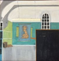 D.Richardson, school room mixed media on board (signed initials bottom left dated 1970) in white